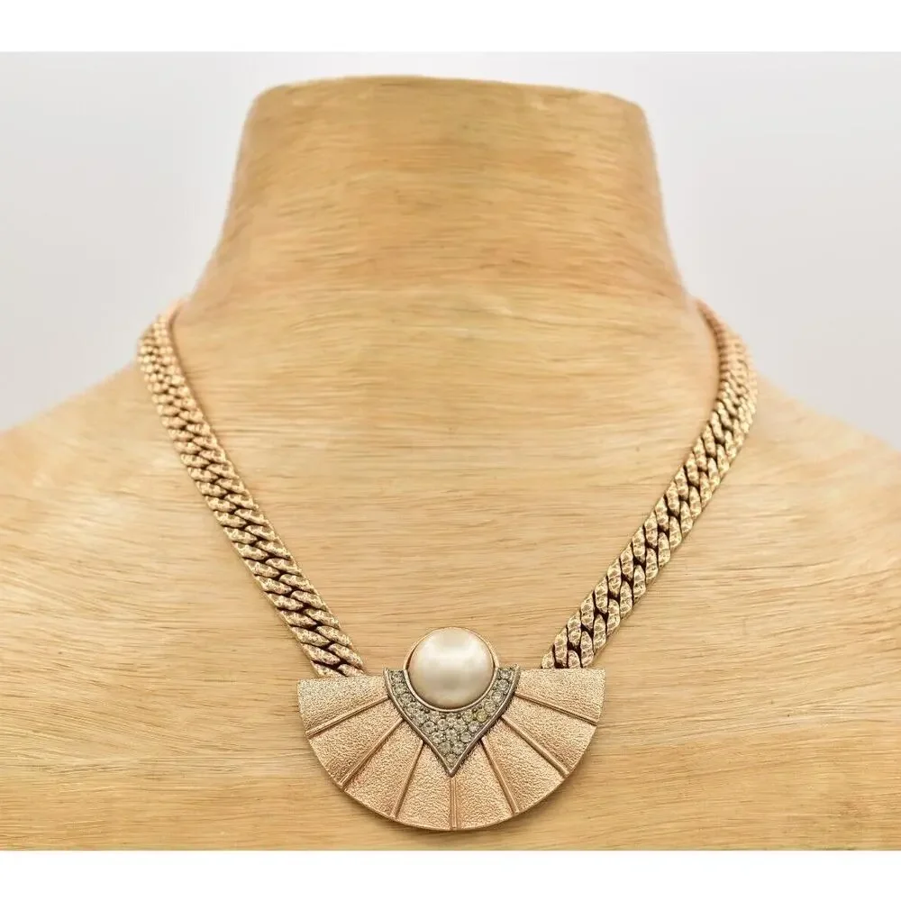 Park Lane Vintage Collar Necklace Chain Brushed Gold Heavy Chunky Signed BinA17